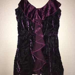 Purple Floral Velvet , Silk Ruffle Tank Top